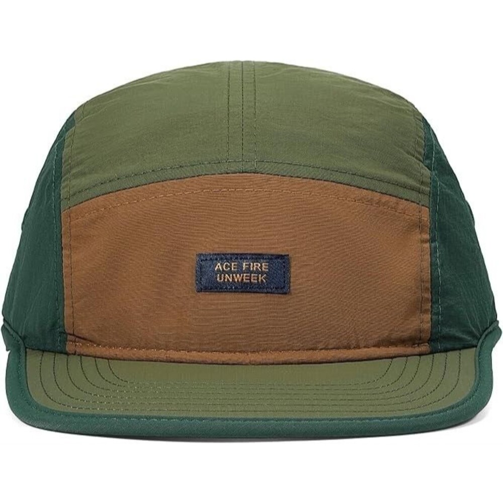 Mens 5 Panel Flat Brim Baseball Cap Nylon Water Resistant Adjustable Running Hat